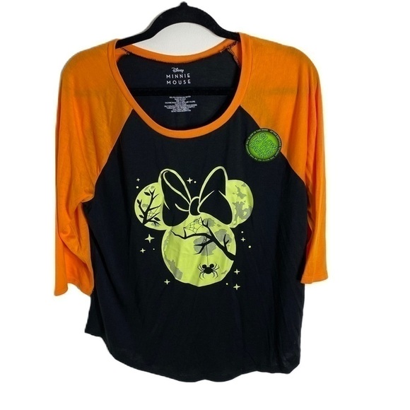 Disney Tops - Disney Minnie Mouse Glow In The Dark Shirt NWT XXL Orange Black Raglan